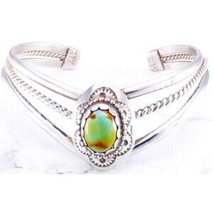 LJM Navajo Turquoise 925 Sterling Silver .79" Wide Cuff Bracelet Vintage